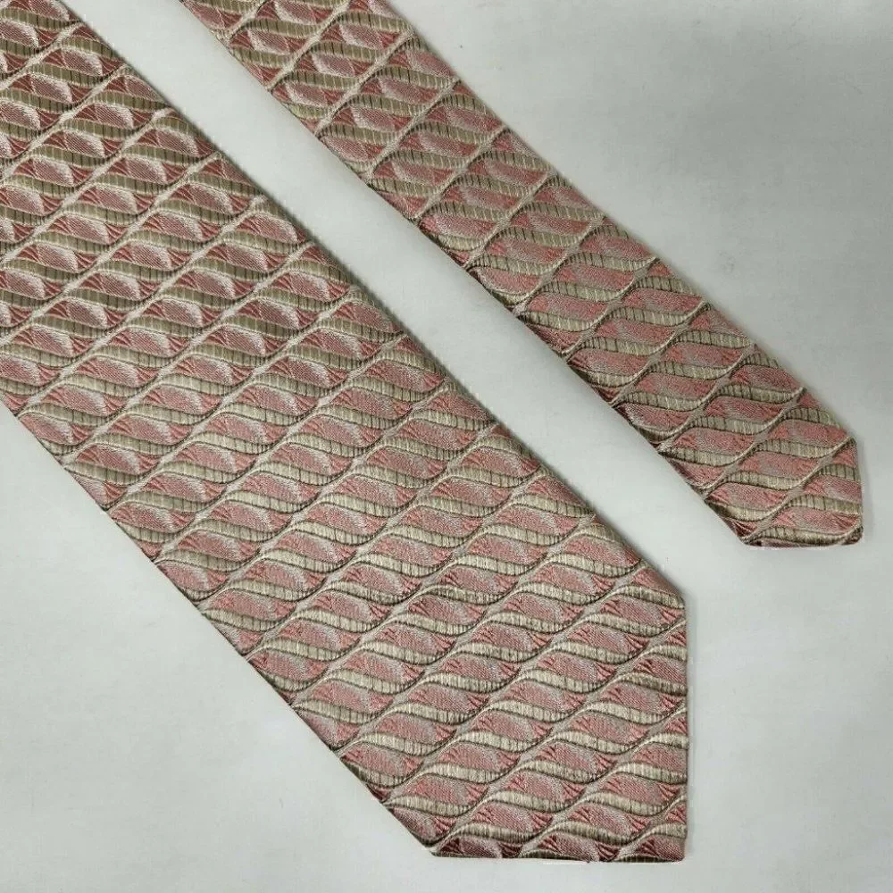 ERMENEGILDO ZEGNA SILK TIE PINK CHAMPAGNE SATIN LUXURY RIBBON PATTERN 3.5